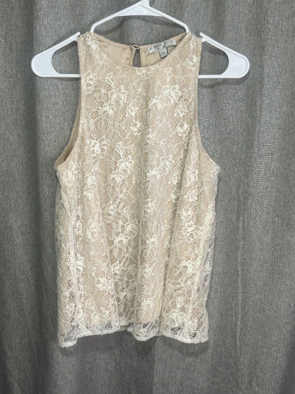 Alberto Makali Ivory Floral Lace Halter Tank Top Sleeveless Blouse - Medium